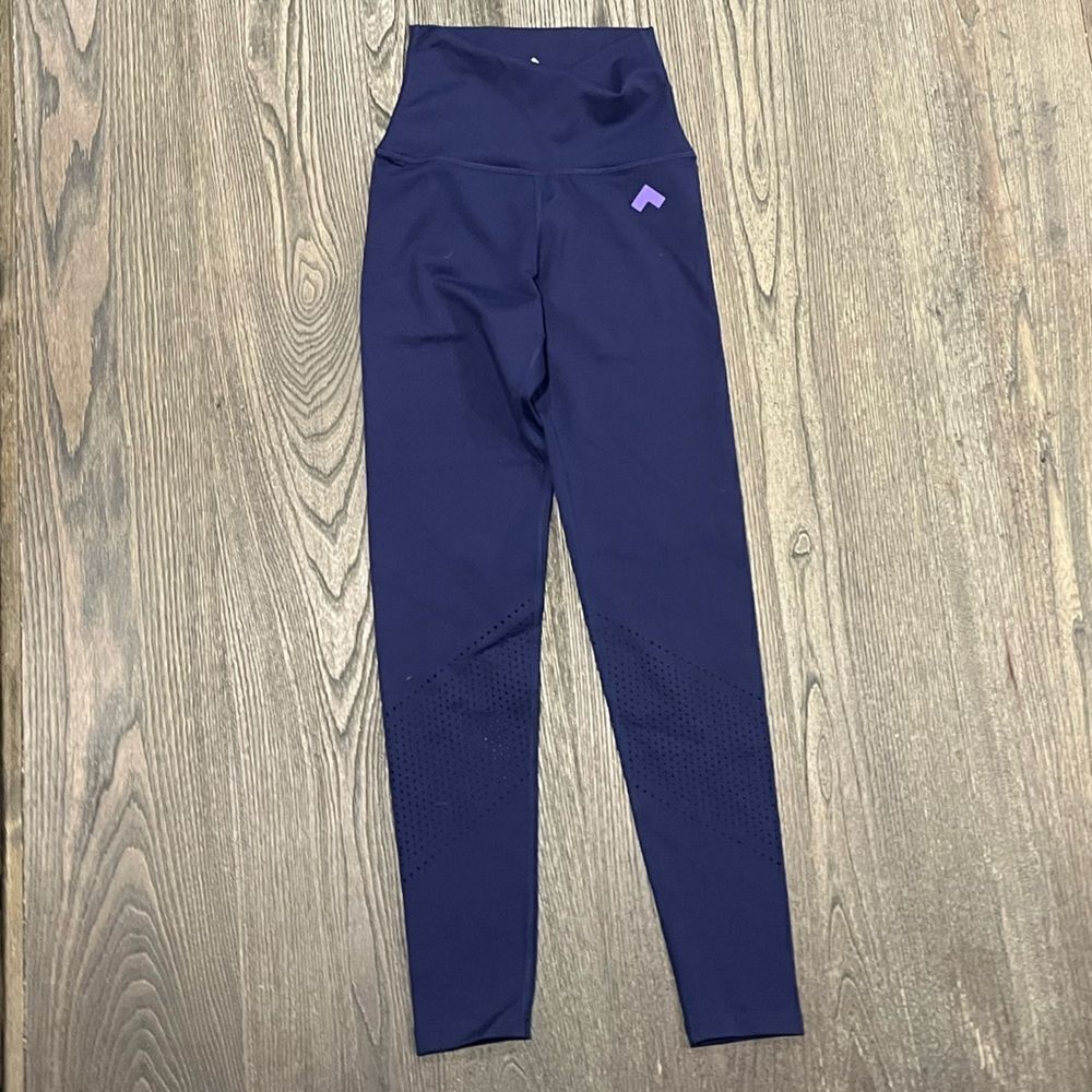 NWT Tonal Leggings High Waist Perforated Panel Pull-On Workout Pants Blue XS